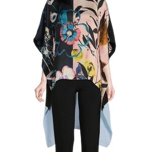 Floral Print Boat Neck 3/4 Kimono Sleeve High-Low Tunic